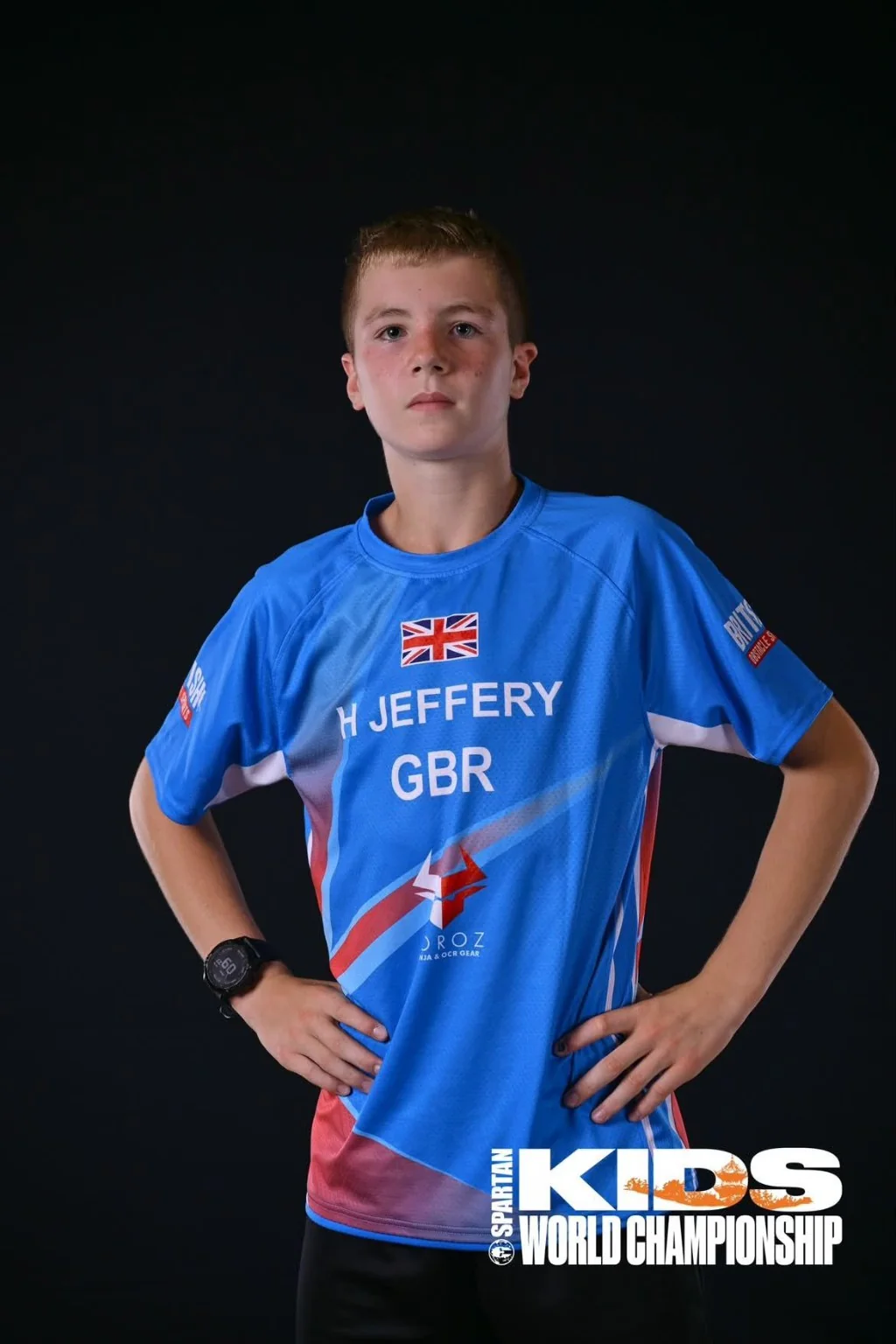 Harry Jeffery representing Great Britain at the 2026 Spartan Kids World Championship